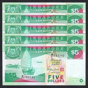 1997 SINGAPORE 5 DOLLARS P-35 UNC LOT 5 PCS+JUNK PSA CONTAINER TERMINAL HARRISON - Picture 1 of 3
