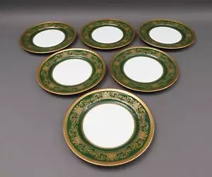 Aynsley England Imperial 193 Laurel Green Gold 8" Salad Plates Set Of 6 - Picture 1 of 8