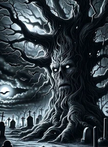 Gruseliges Baumgeist Wandbild 100x185cm waschbar - Bild 1 von 3