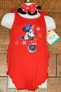 GIRLS 0-3 months Red Minnie Mouse Disney Baby Romper Bodysuit & Headband NWT - Picture 1 of 4
