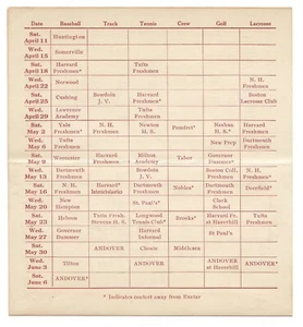 Calendario de deportes de primavera de la Academia Phillips Exeter 1936 - pista de béisbol golf y más - Imagen 1 de 3