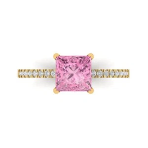 14K Yellow Gold Engagement Ring for Women, 6.5mm 1.62 ctw Simulated Pink Diamond - Picture 1 of 11