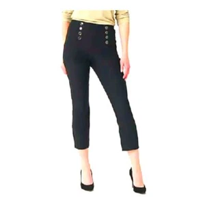 Susan Graver Retro Chic High Rise 22W CROP PANT PullOn Sailor Nautical Black NEW - Picture 1 of 9