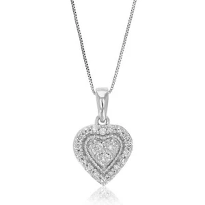 1/10 cttw Lab Created Diamond Heart Pendant Necklace Sterling Silver 1/2 Inch - Picture 1 of 5