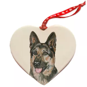 Adorno de corazón de porcelana de pastor alemán de doble cara - Imagen 1 de 2