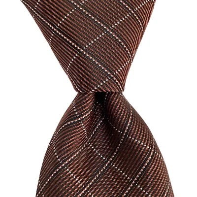 Corbata para hombre ALFANI 60" X 2 3/4" ajustada de diseñador a cuadros marrón/blanco nueva con etiquetas $55 Foto 1 de 3