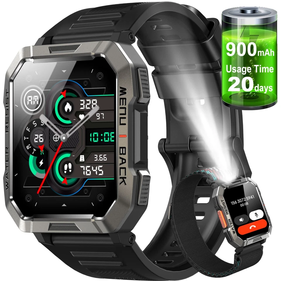 Military Smart Watch for Men (Call Receive/Dial) Rugged Tactical Fitness Tracker - Image 1 of 4