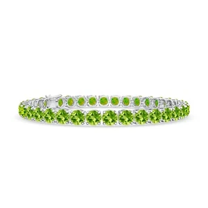 925 Sterling Silver Peridot Round 5.00mm Tennis Bracelet With Rhodium Plated - Picture 1 of 5