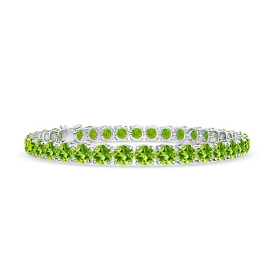925 Sterling Silver Peridot Round 5.00mm Tennis Bracelet With Rhodium Plated - Image 1 of 4