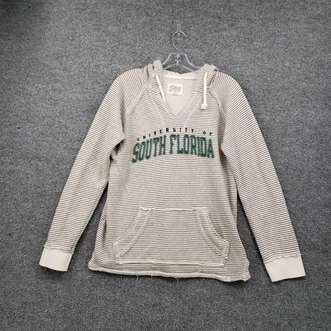 South Florida Bulls Sweatshirt Womens M Medium White Black Hoodie Striped V-Neck Cover