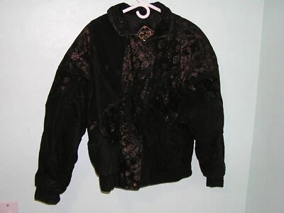 G-III Floral Black Leather Vintage Motorcycle Bomber Jacket Womens Medium M - Image 1 of 4