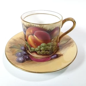 Vintage Aynsley Orchard Gold Fruit Demitasse Coffee Cup & Saucer Signed D Jones - Picture 1 of 9