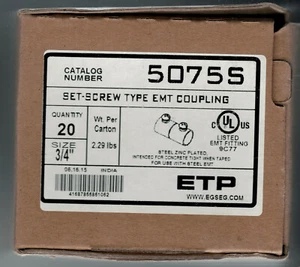 (20) EGS ETP 5075S Coupling Zinc Plated 3/4" Set-Screw Type for Steel EMT - Picture 1 of 2