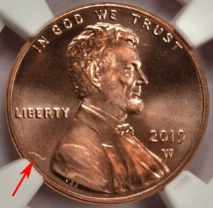 2019 W NGC MS68RD Struck Thru Shield Cent Mint Error Rare Date and Mint Mark - Picture 1 of 5