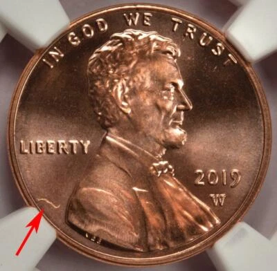 2019 W NGC MS68RD Struck Thru Shield Cent Mint Error Rare Date and Mint Mark - Image 1 of 4