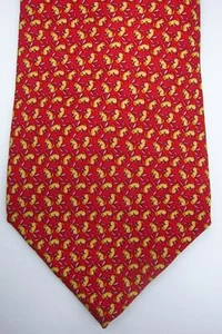 GORGEOUS Salvatore Ferragamo Red With Tiny Gold & Blue Rabbits Silk Tie Italy - Picture 1 of 5