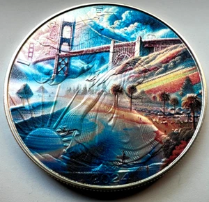 Golden Gate Bridge  California American Silver Eagle 1oz .999 Silver Dollar Coin - Picture 1 of 5