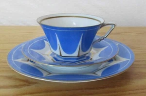 C.T. Carl Tielsch & Co. Art Deco Trio Cup, Saucer, Plate Set Blue Gold - Picture 1 of 5