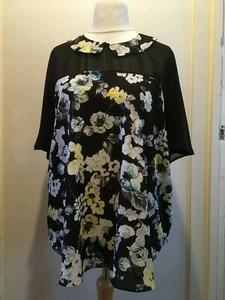 South Very Short Sleeve Floral Split Collar Chiffon Top Size 18 NEW Black/Multi - Picture 1 of 5