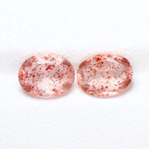 2.16 Ct   [2Pcs Pair]  Oval 7.9 x 5.9 MM Red Dot STRAWBERRY QUARTZ - Picture 1 of 5