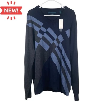 Perry Ellis Sweater Men's Size 2X Merino Wool Blend NWT Blue Gray V-Neck - Image 1 of 4