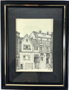 Dibujo arquitectónico a pluma y tinta Robert M. Sebring 1975 enmarcado 6x8 - Imagen 1 de 6
