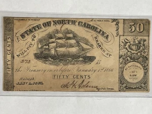 1863 North Carolina Civil War Confederate Raleigh 50c Obsolete Note CR-136A #272 - Picture 1 of 5