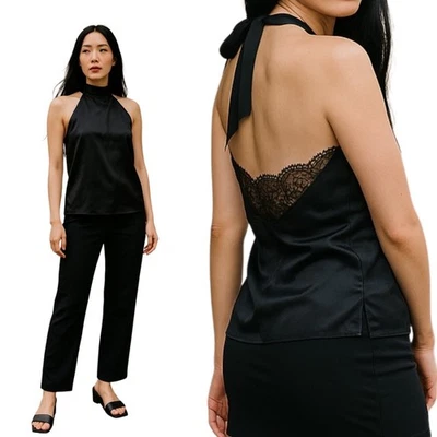 Cami NYC The Wendy Silk Top Womens Size XS Lace Back Halter Neck Black Sexy Goth - Image 1 of 4