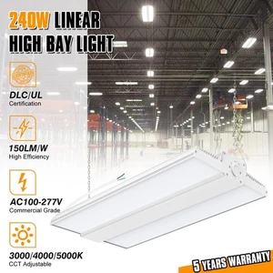 240W Linear High Bay LED Shop Lights Fixture 3K/4K/5K AC100-277V Warehouse Lamp - Picture 1 of 17