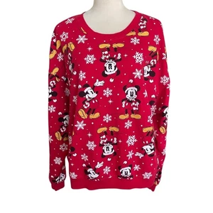 Disney Mickey Mouse Schneeflocken Weihnachten Baumwollmischung Rundhals Pullover Damen XXL - Bild 1 von 7
