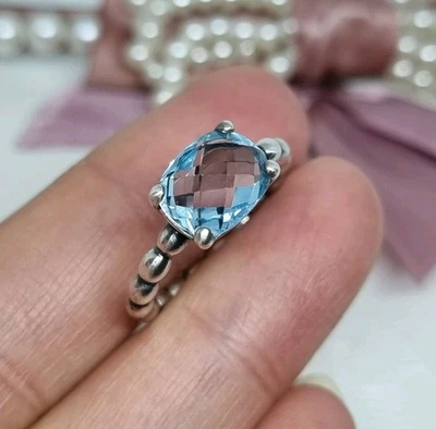 Genuine Pandora Cool Breeze Blue Topaz Ring Size 54 💕  S925 ALE  Discontinued  - Image 1 of 4