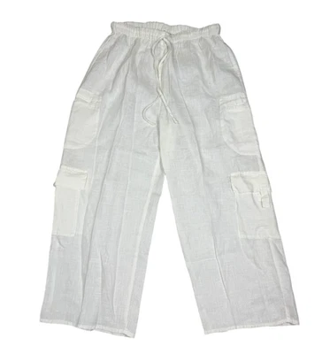 Flax Womens Size M White Linen Pull On Cargo Pants - Image 1 of 4