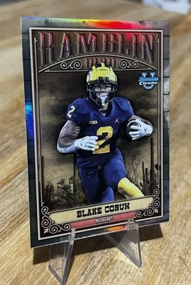 Blake Corum 2023 Bowman Chrome University RAMBLIN’ MAN REFRACTOR HOLO Insert  - Image 1 of 3
