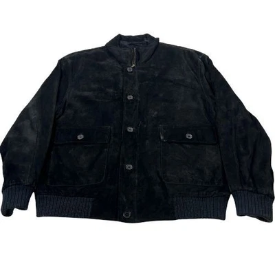 Roundtree and Yorke Jacket Mens XL Black Leather Full Zip Moto Biker Bomber - Image 1 of 4