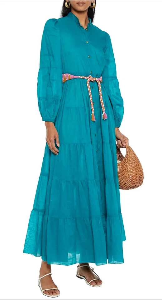 Vestido maxi ZIMMERMANN Fiesta de algodão com cinto em camadas/tamanho 3 varejo $750 - Imagem 1 de 4