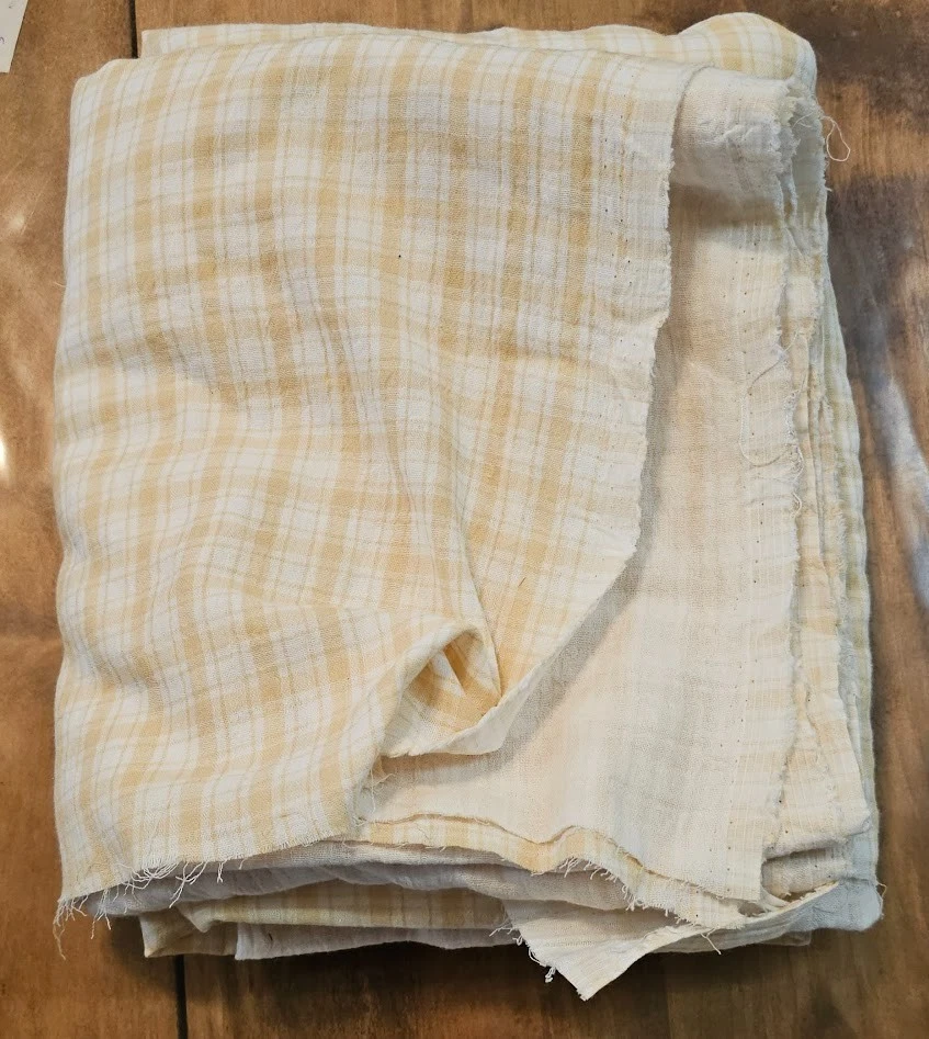 Tan  White Plaid Cotton Double Gauze Fabric 2 yard Piece 60" wide - Image 1 of 1