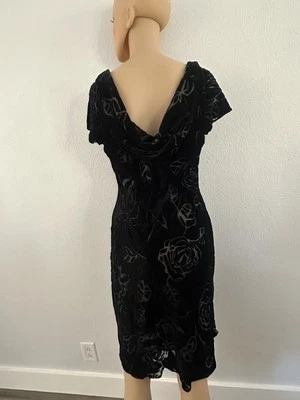 Vintage 80s Robbie Bee Dress 10P Womans Petite Velvet Floral Draped Back Whimsy - Image 1 of 4