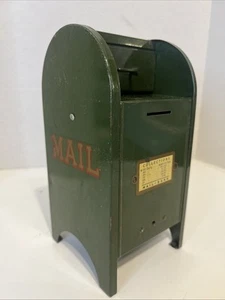 VTG 1950’s Green Metal All American Mail Box Bank ~NO KEY NEEDED~9”~All Decals - Picture 1 of 12