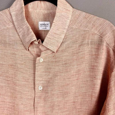 Armani Collezioni men's shirt Medium cotton linen tweed Italy long sleeve button - Image 1 of 4