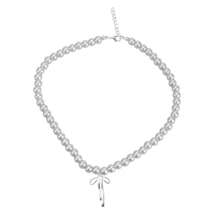 Graziosa collana girocollo con ciondolo con perle grigie catenine charm - Foto 1 di 10