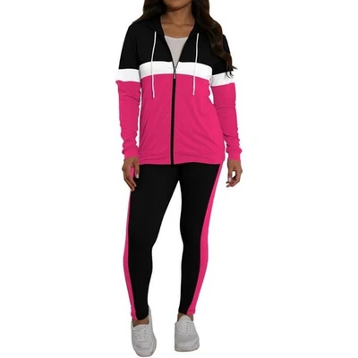 Conjunto de 2 piezas de conjuntos de salón de manga larga con cremallera chándales pantalones jogger para mujer Foto 1 de 4