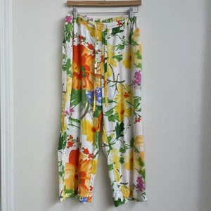 VTG Jams World Pants Womens L Wild Flowers Colorful Artsy Pull On Relaxed Beach - Picture 1 of 15