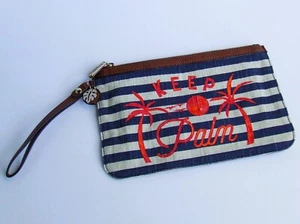 Tommy Bahama "Keep Palm" Tree Detachable Wristlet Striped Clutch Bag Purse EUC - Picture 1 of 8