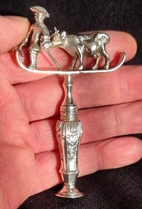 RARE ANTIQUE DUTCH SILVER FIGURAL CORKSCREW - FARMER & COW - HALLMARKED SILVER - Picture 1 of 23