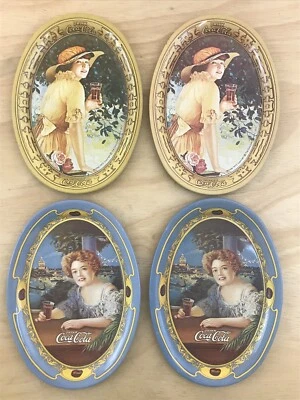 Coca Cola 1973 Vintage Retro Advertising Tin Trays Mini Oval 6”x 4.5” Lot Of 4 - Image 1 of 4