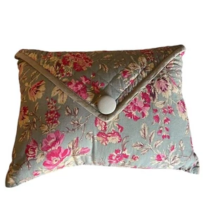 Floral Pillow Decorative Accent Throw Pillow Button Closure Quilted 12.5 x 8.5 - Picture 1 of 7