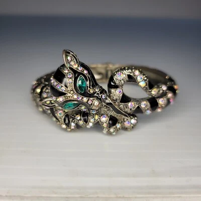 Betsey Johnson All Wrapped Up White Tiger Cat Critter Hinged Bangle Bracelet - Image 1 of 4