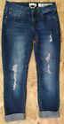 Indigo Rein Jeans Size 0 Crop Stretch Distressed Skinny Euc 22C33