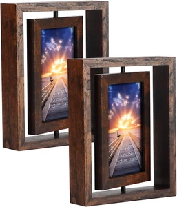 2 Pack 4X6 Rustic Rotating Floating Picture Frames, Photo Frames for Vertical or - Picture 1 of 8