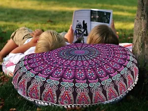 Mandala Round Ottoman Pouffe Cover Foot Stool Art Decor Floor Pillow - Picture 1 of 3